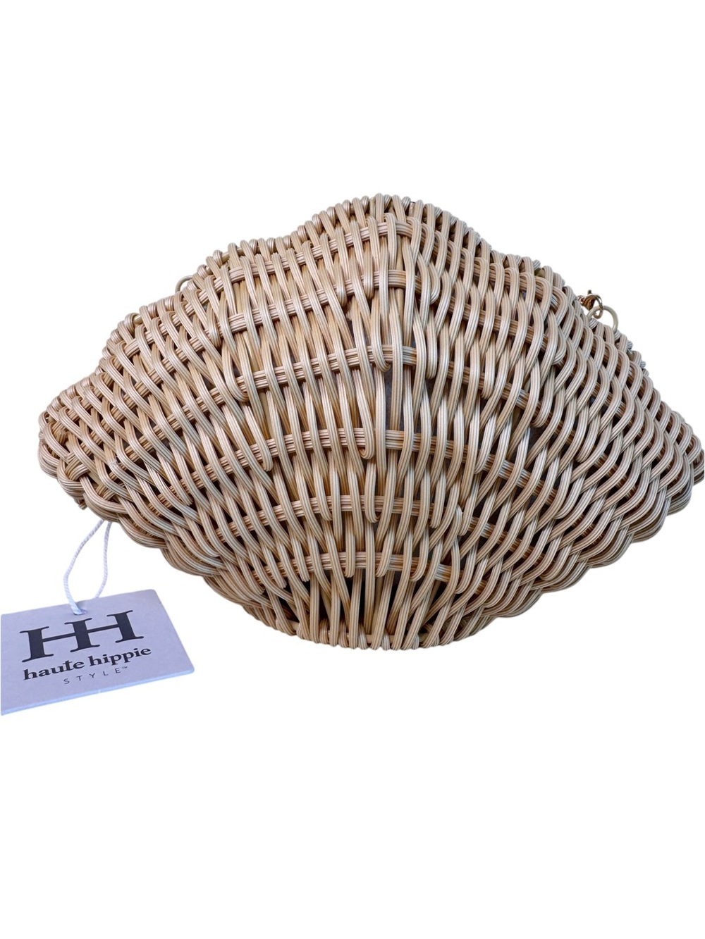 HAUTE HIPPIE NWT Woven Seashell Hand Bag w Gold Seashell Chain - Picture 8 of 13